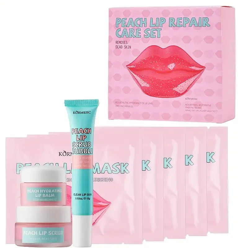 Peach Lip Care Set, Peach Lip Mask,Lip Scrub Bubble, Hyrating Lip Balm, Lips Skin Care Nourishing Hydrating Mother's Day gift