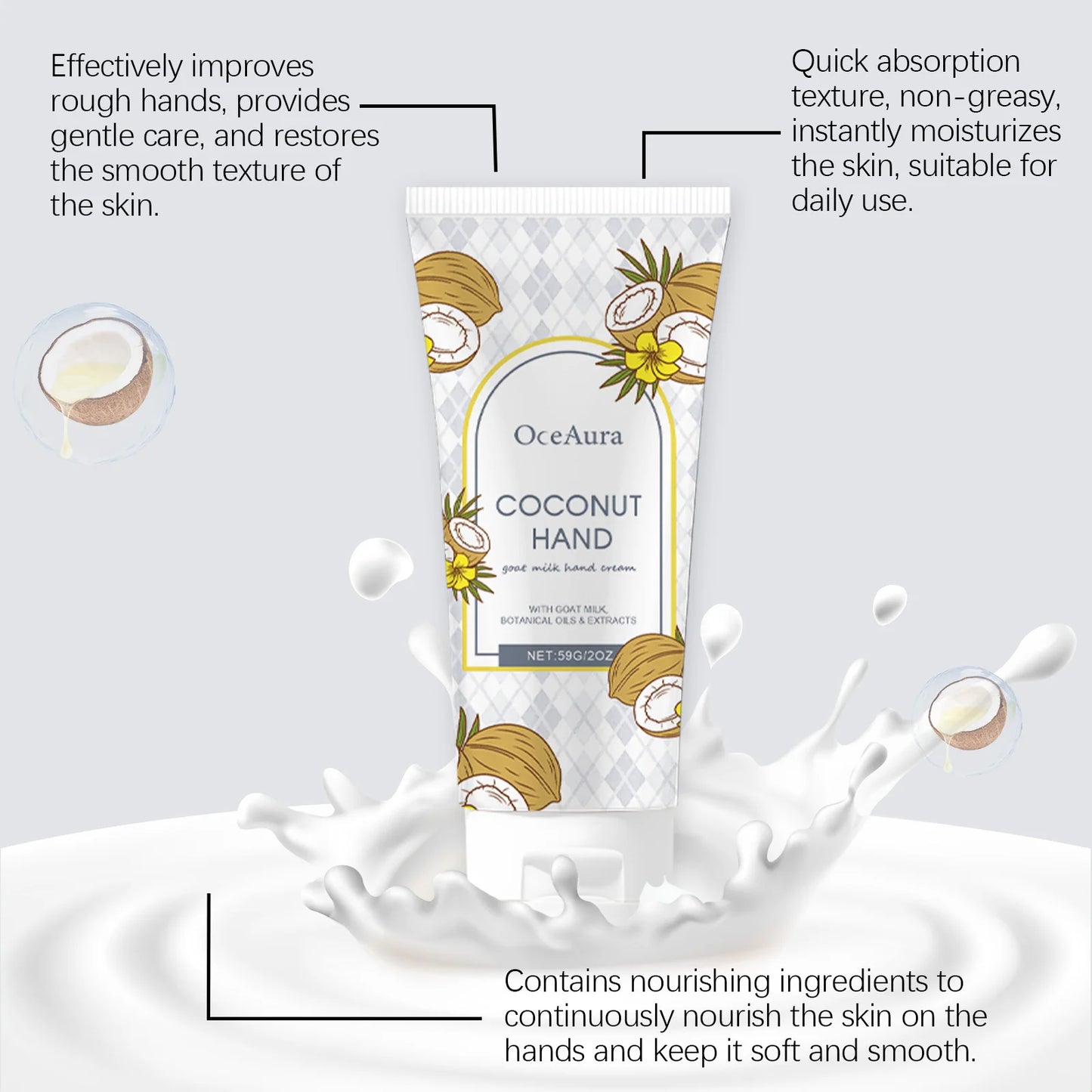 Coconut Hydrating Hand Cream Nourishing Rejuvenating Moisturizing Brightening Smoothing Soothing Anti Cracked Repair Hand Cream