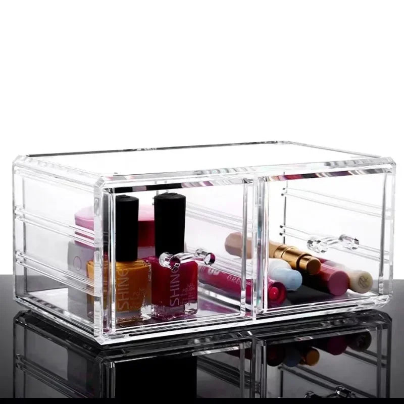Table Transparent Plastic Makeup Organizer Multi-type Drawers Skincare Product Storage Box 3 Layers Case