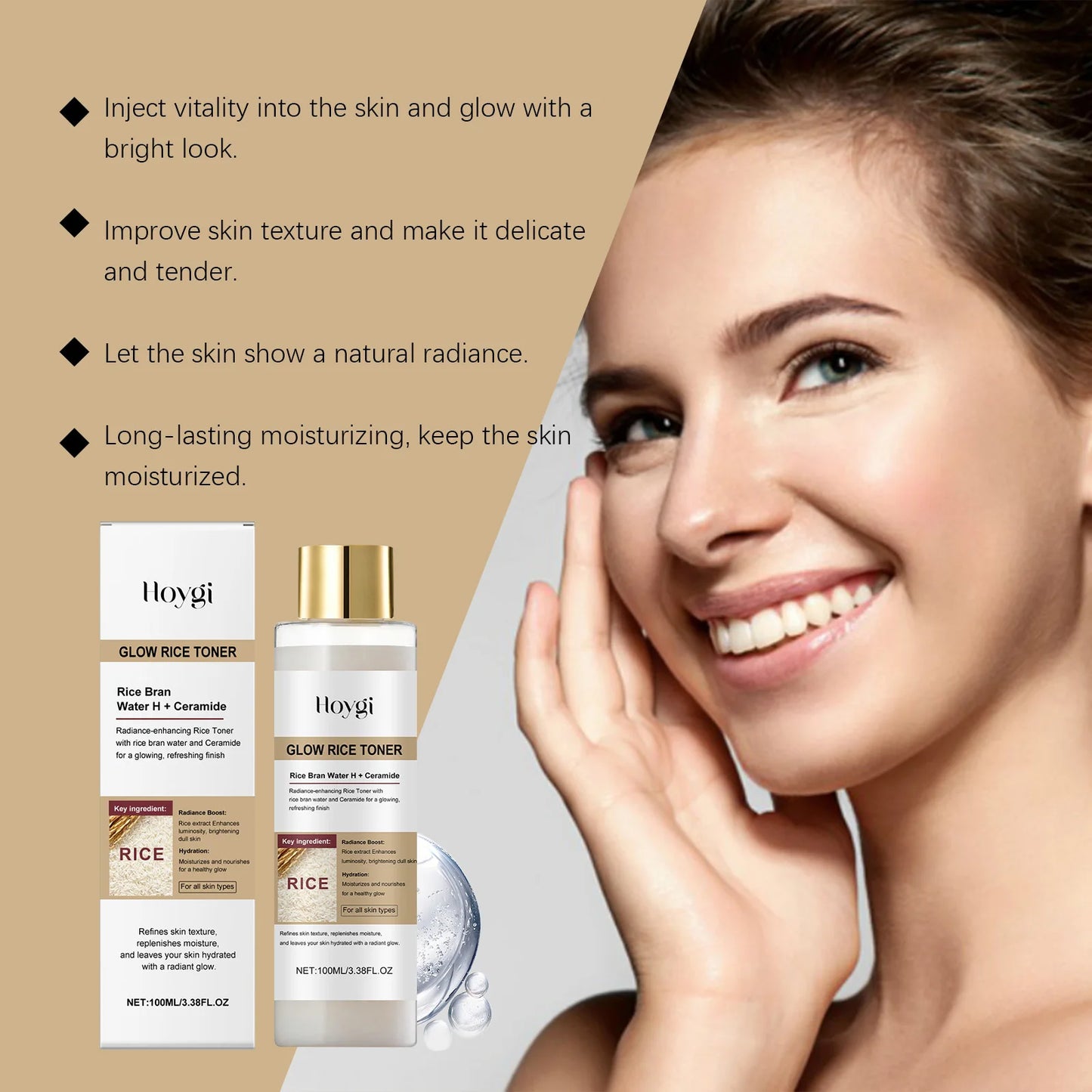 Glow Brightening Rice Essence Moisturizing Nourishing Even Skin Tone Improves Dullness Oil-Control Brightening Serum Skincare