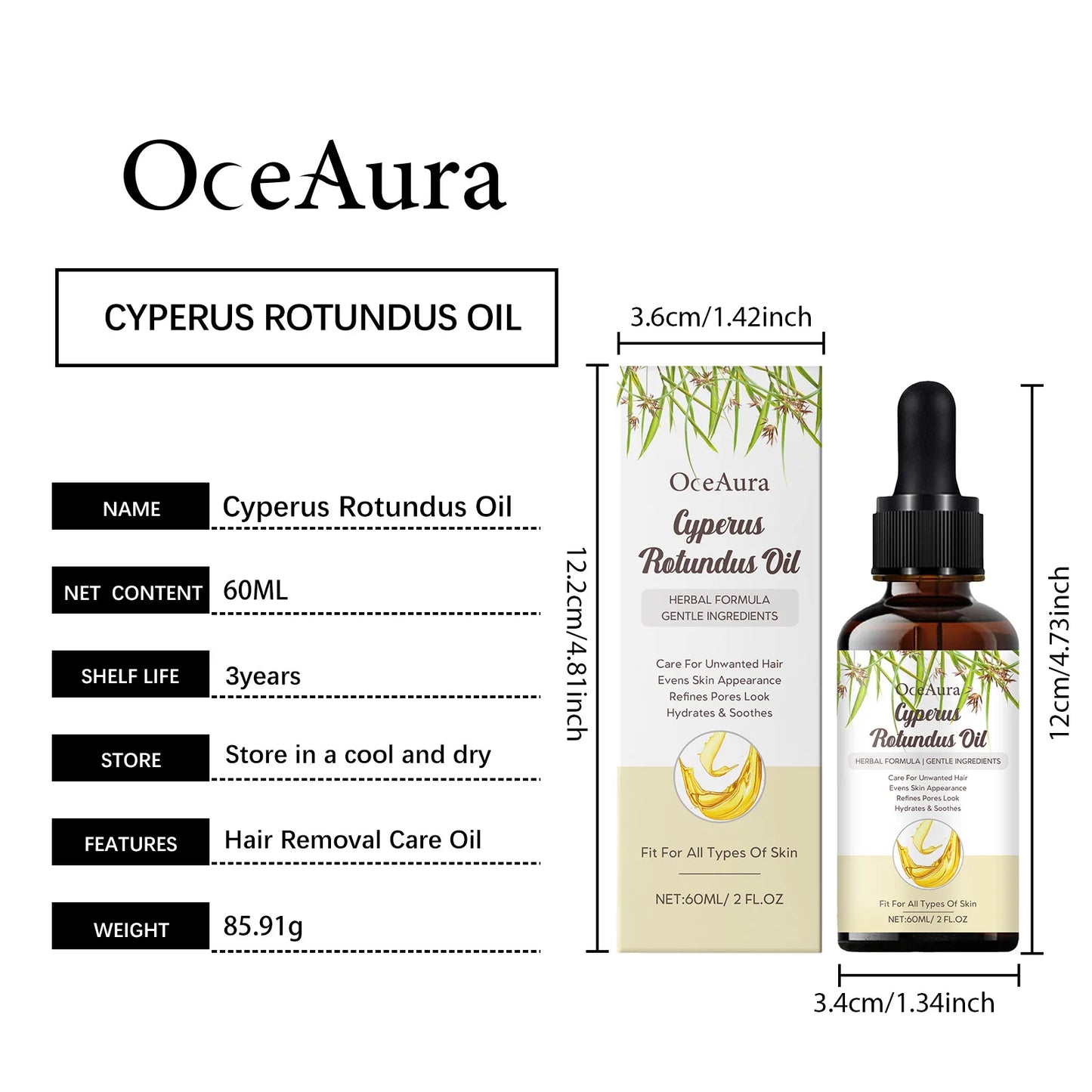OceAura Cyperus Rotundus Oil Reduce Hair Growth Shrink Pores Smooth Skin Barrier Repair Care Sweet Almond Oil After Shave Oil