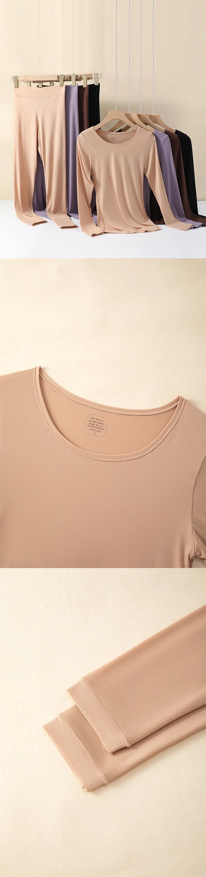 Winter Thermal Pairing Hyaluronic Acid Skincare Shirts Ultra-Thin High-Elastic Long Sleeve Underwear Women's Base Layer Sets