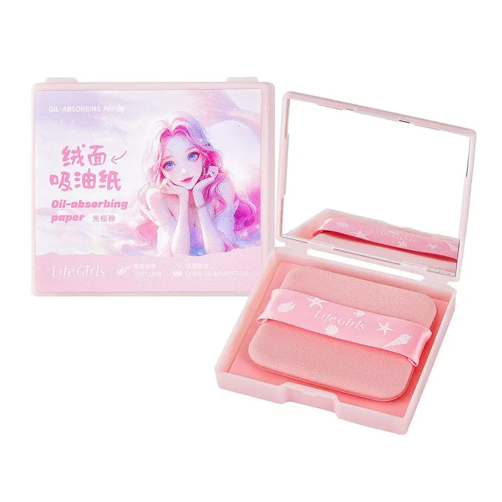 100pcs Matte Oil Blotting Papers with Powder Puff with  Case Mirror Portables Refreshing Facial Oil Blotting Sheets Paper Makeup