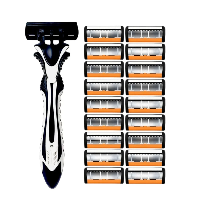 1 Handle + 3/6/12 Blades/ Men Women Manual Safety Razor 6-Layer Stainless Steel Hair Removal Shaving Replaceable Shaver Head