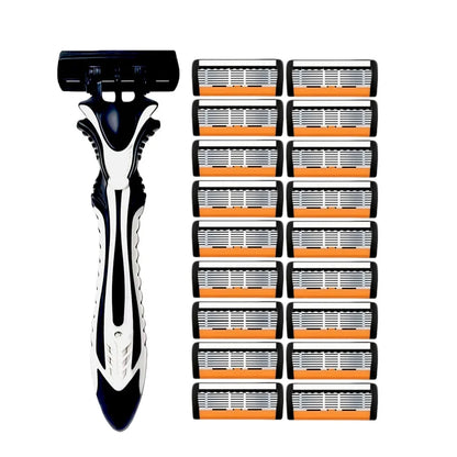 1 Handle + 3/6/12 Blades/ Men Women Manual Safety Razor 6-Layer Stainless Steel Hair Removal Shaving Replaceable Shaver Head