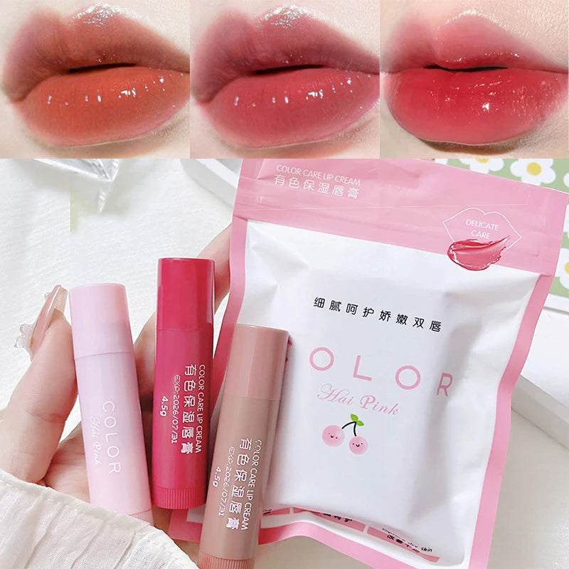 Lipstick Cute Red Tint Makeup Care Cosmetics Colored Lip Balm Lipstick Moisturizing Fade Lip Line Anti-drying Lip Makeup Set