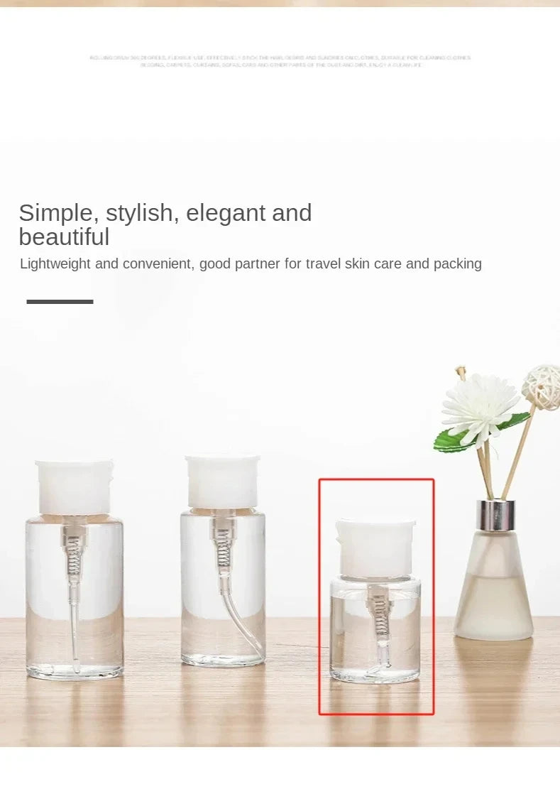 1/3pcsTransparent Pump Bottle Dispenser Push-Down Refillable Travel Bottle Set for Makeup Nail Polish Remover Cosmetic Organizer