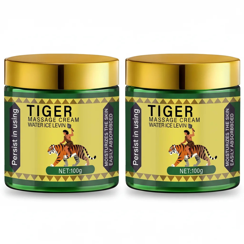 Tiger Massage Cream Moisturizes the Skin; Easily Absorbed. Persistent Soothing; Deeply Nourishing. Water Ice Levin. Net 100g.
