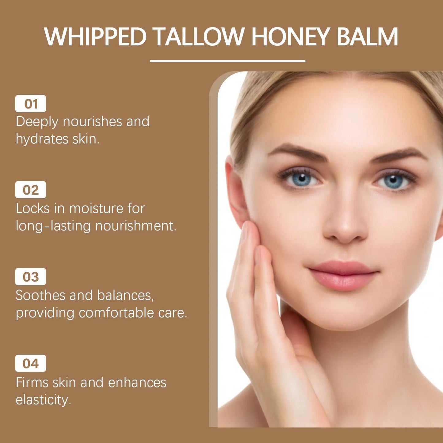 Whipped Grass Fed Beef Tallow Honey Balm Deep Hydration Face Cream Smooth Lightweight Moisturizing Nourishing Firming Skin Care