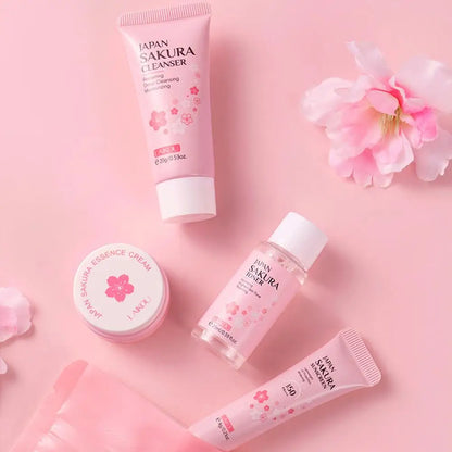 Sakura skin care sets with cleanser, serum, eye cream, facial cream, sunscreen beauty products for women, travel skin care kit
