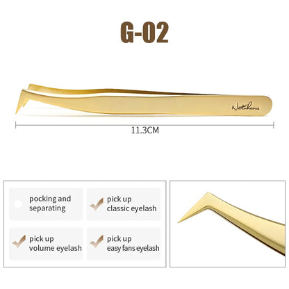 NATUHANA Anti-static Straight Eyelash Extension Tweezers Industrial Precision Curved Straight Lash Eyebrow Tweezers Makeup Tools