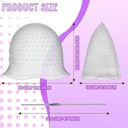 2Set Silicone Hair Coloring Cap Reusable Highlight Cap Frosting Cap with Hook Needle Professional Hair Salon Tools Dyeing Kit