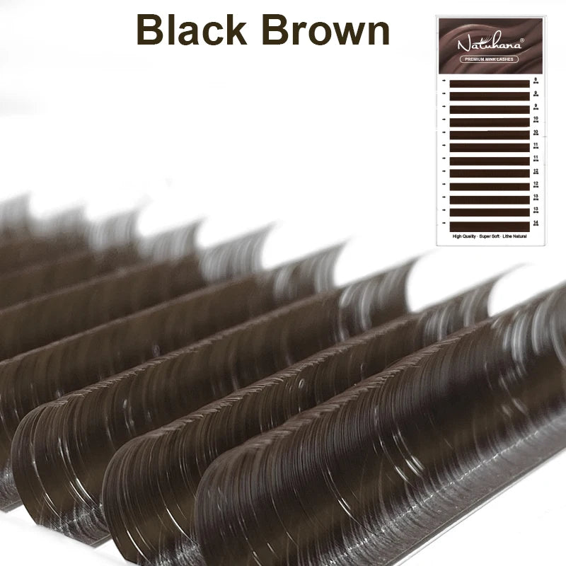 NATUHANA Caramel Colored Lashes Extension Individual Faux Mink Colour False Eyelashes Brown Teal Mocha Lashes For Makeup Tools