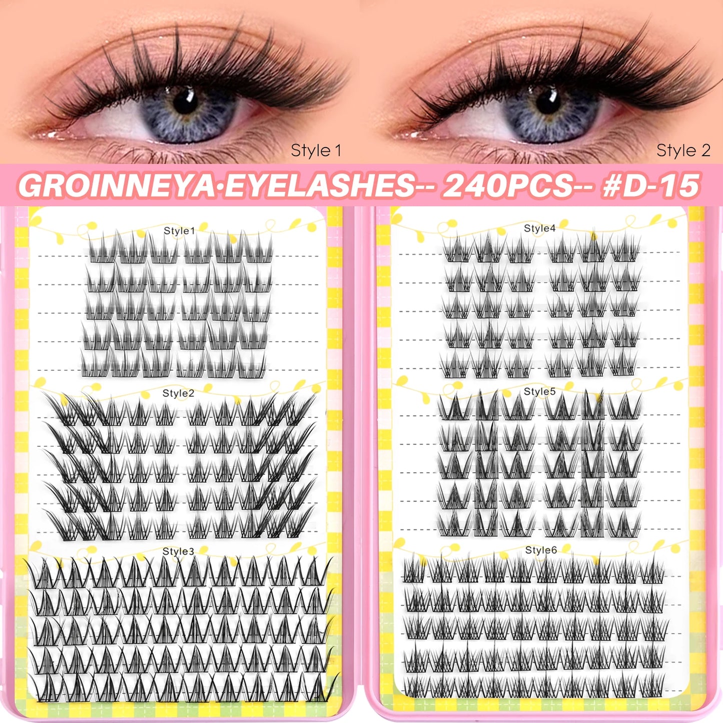 GROINNEYA Lash Clusters 30Rows DIY Natural Manga Eyelashes Mixed Tray Individual Lashes Natural Volume Eyelash Extension Makeup