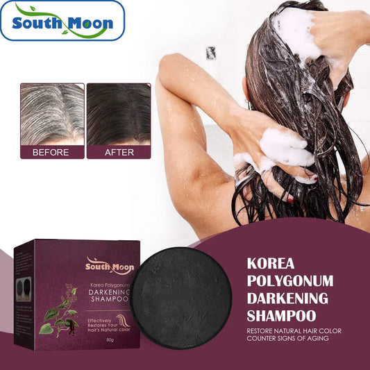 South Moon Polygonum Hair Darkening Shampoo Soap Repair Gray Color Cover To Black Anti Dandruff Oil Control Hair Roots Hair Care