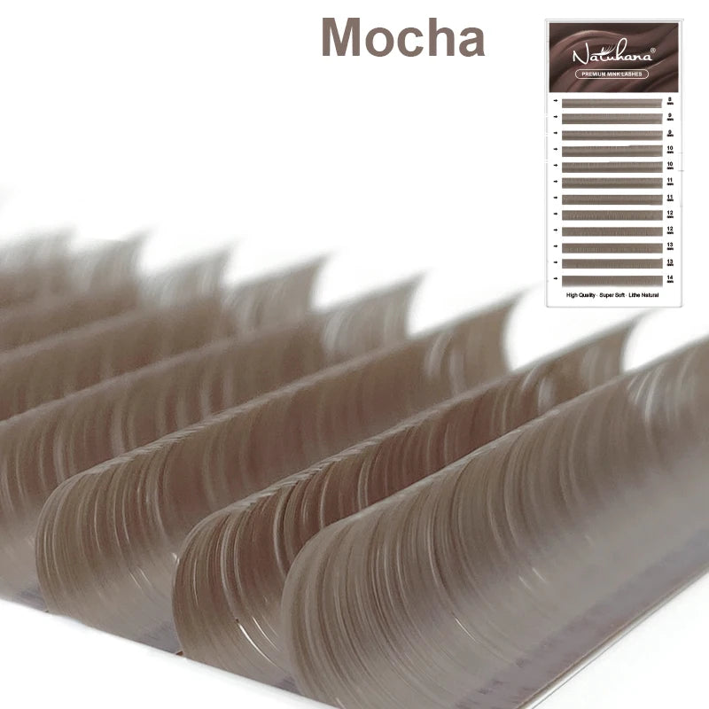 NATUHANA Caramel Colored Lashes Extension Individual Faux Mink Colour False Eyelashes Brown Teal Mocha Lashes For Makeup Tools