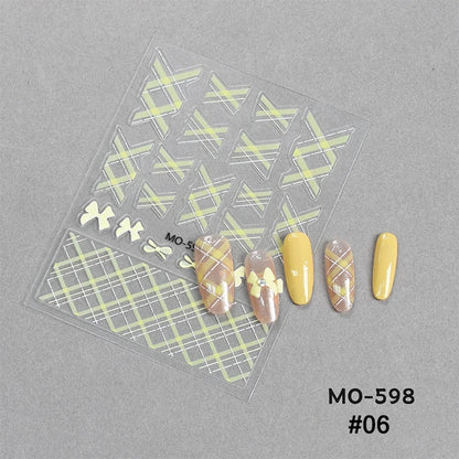 1pc Retro White Lace Bowknot Rose 5D Embossed Reliefs Heart Self Adhesive Nail Art Stickers Vintage Grid Pattern Manicure Decals
