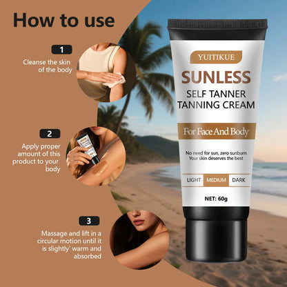 YUITIKUE Sunless Self Tanner Tanning Cream  Face & Body Use  Zero Sunburn  All Skin Types  Full Body Coverage 60g