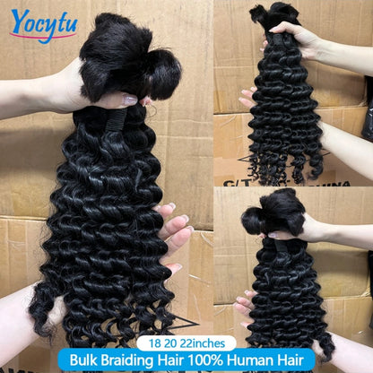 Deep Wave Bulk Human Hair For Braiding 22 22 22 Bulk Braiding 100% Human Hair No Weft For Braiding Wet And Wave Braiding Hair