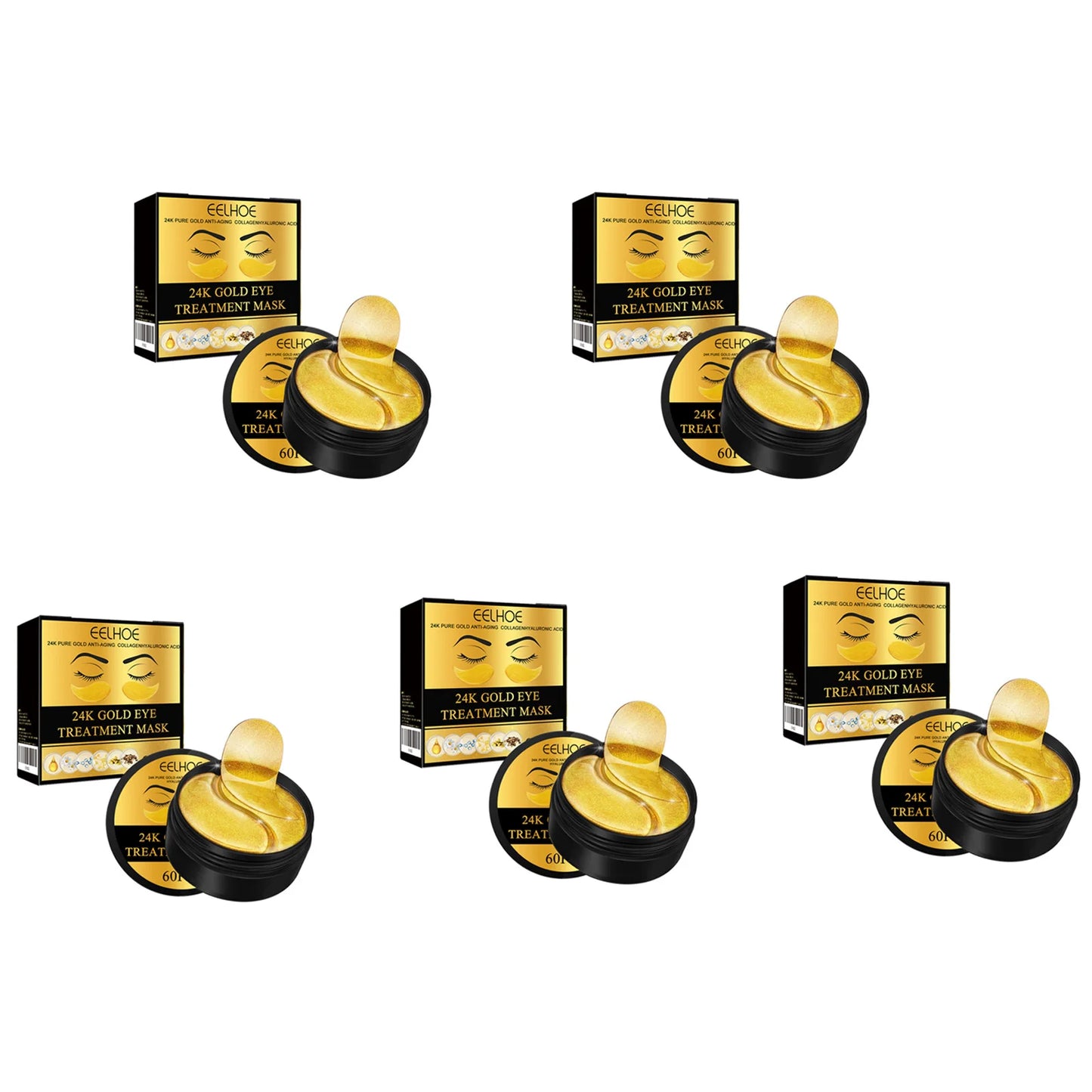 24K Gold Eye Treatment Mask Remove Dark Eye Circles Firming Fade Fine Lines Anti-Aging Hyaluronic Acid Collagen Under Eye Mask