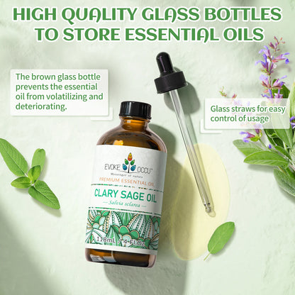 EVOKE OCCU Clary Sage Essential Oils, 118ML/4 Fl.Oz. Premium Plant Oil for Diffuser Humidifier DIY Candle Soap Making Massage