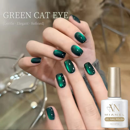 10ML 1-21PCS 2025 Autumn New Emerald Green Magnet Cat's Eye Gel Nail Polish Green Whitening Glass Bead Cat Eye Nail Polish