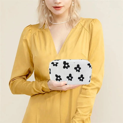 Trendy Large Capacity Corduroy Makeup Bag Travel Printed Toiletry Organizer Bag Makeup Brush Skincare Storage Bag for Women