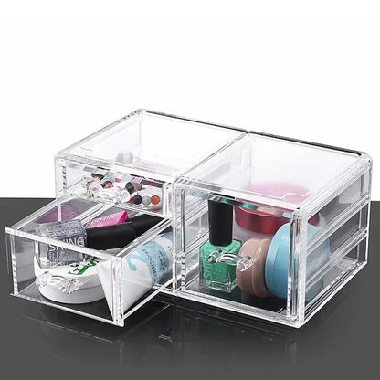 Table Transparent Plastic Makeup Organizer Multi-type Drawers Skincare Product Storage Box 3 Layers Case