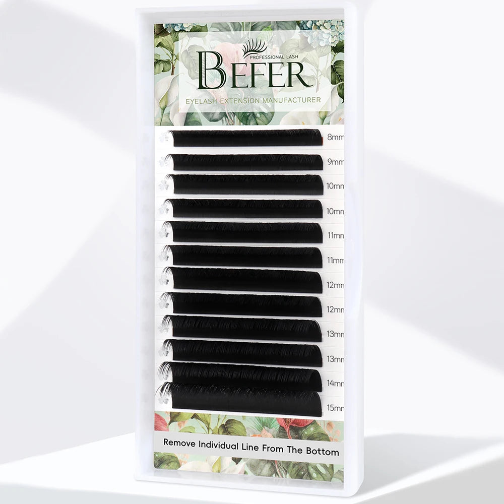 Befer Matte Ellipse Flat Lashes Extension Split-Tips Individual False Eyelash Mix8-15 Soft Ellipse Wires Professionals Supplies