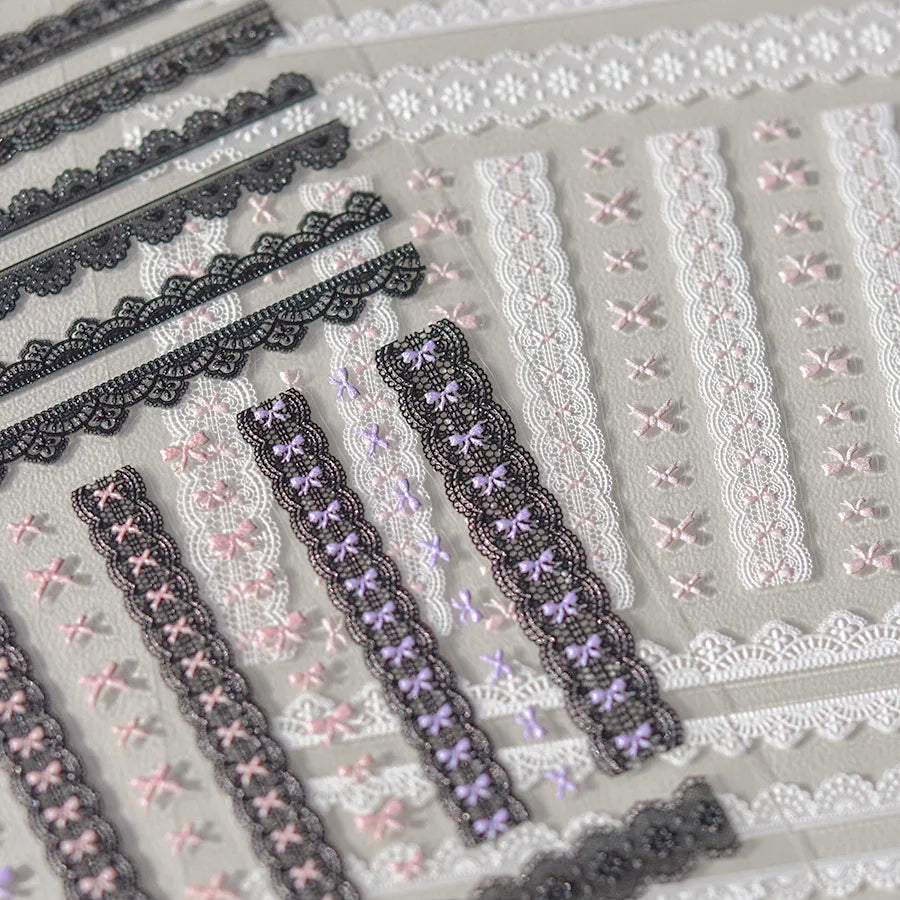 Exquisite Pink Lace Nail Art Stickers 5D Relief Lace Series Nails 3D Decoration Decals DIY Adhesive Manicure Accessories Sticker