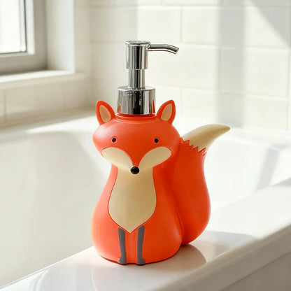 Cute Fox Soap Dispenser Bottle Refillable Cartoon Animal Design for Hand Soap, Shampoo, Shower Gel, Kids Bathroom Decoration