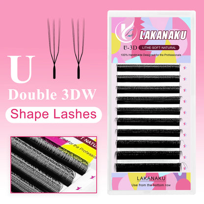 LAKANAKU 2D UU YY Lashes 3D 4D 5D W Fibras Tecnologicas Pestañas Shape U Eyelash Extension De Cils Premade Fans Lashes Extension