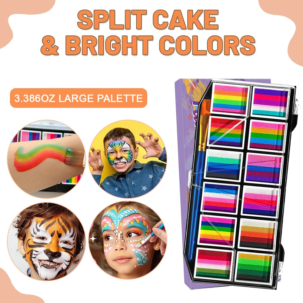 12 Grids colors Face painting Body paint Makeup rainbow Water-based Colorful Painting Set Christmas Palette for Adults and Kids