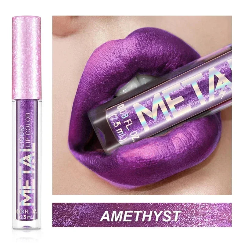 Metallic Matte Liquid Lipstick Waterproof Long Lasting Non-Stick Cup Matte Shimmer Glitter Lip Gloss Women Lips Makeup 12 Colors