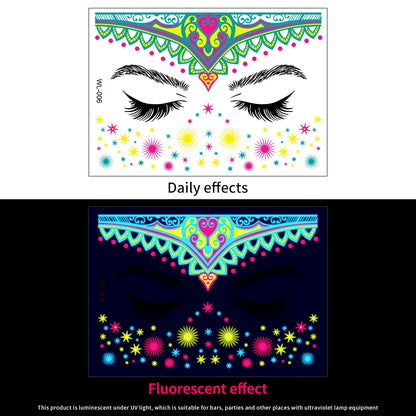 28Pcs Gold Glitter Powder Fluorescent Waterproof Face Tattoo 14x15cm Butterfly/Flowers Makeup Sticker DIY Party Neon Face Decal