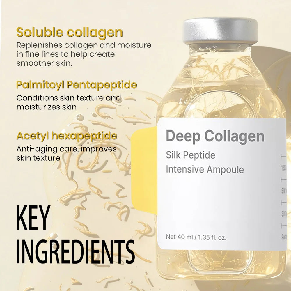 40ml Deep Collagen Peptide Ampoule - Anti-Wrinkle Brightening Moisturizing Facial Serum with Hyaluronic Acid