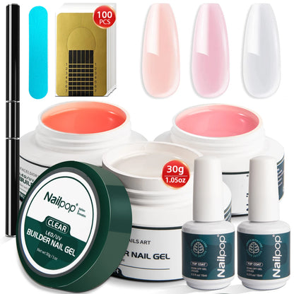 Nailpop Gel Builder Kit Pink Nude Clear 3 Colors 1 Set Professional Nail Art DIY Manicure Builder Gel Kit  Strong Nails