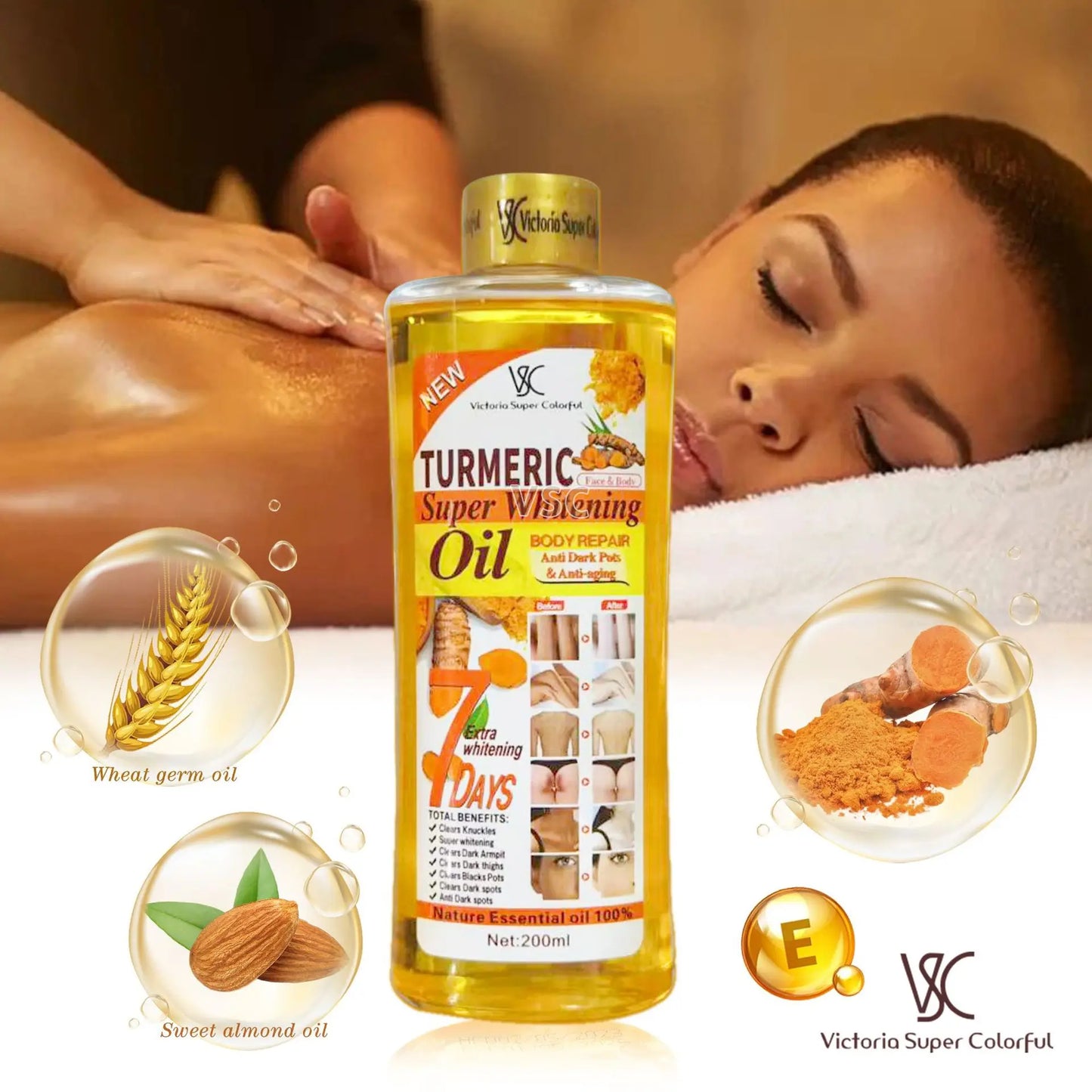 200ml Turmeric Essential Oil Facial Body Massage oil Moisturizing Diffuser Aromatherapy Brightening Smoothing Skin Care