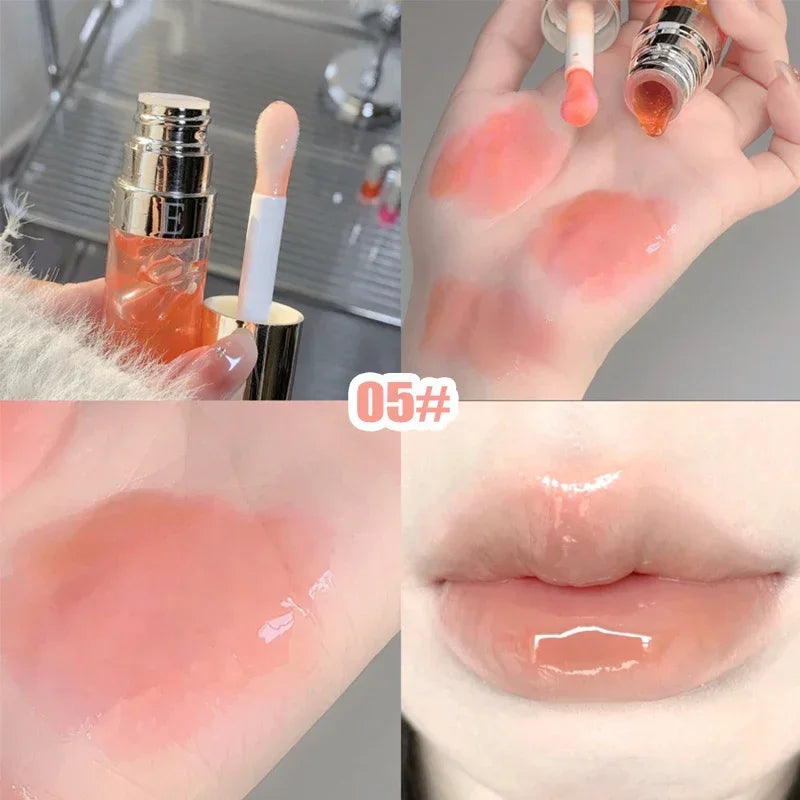 Jelly Violet Glass Lip Oil Moisturizing Transparent Plumper Lip Gloss Makeup Nutritious Liquid Lipstick Big Brush Lip Care