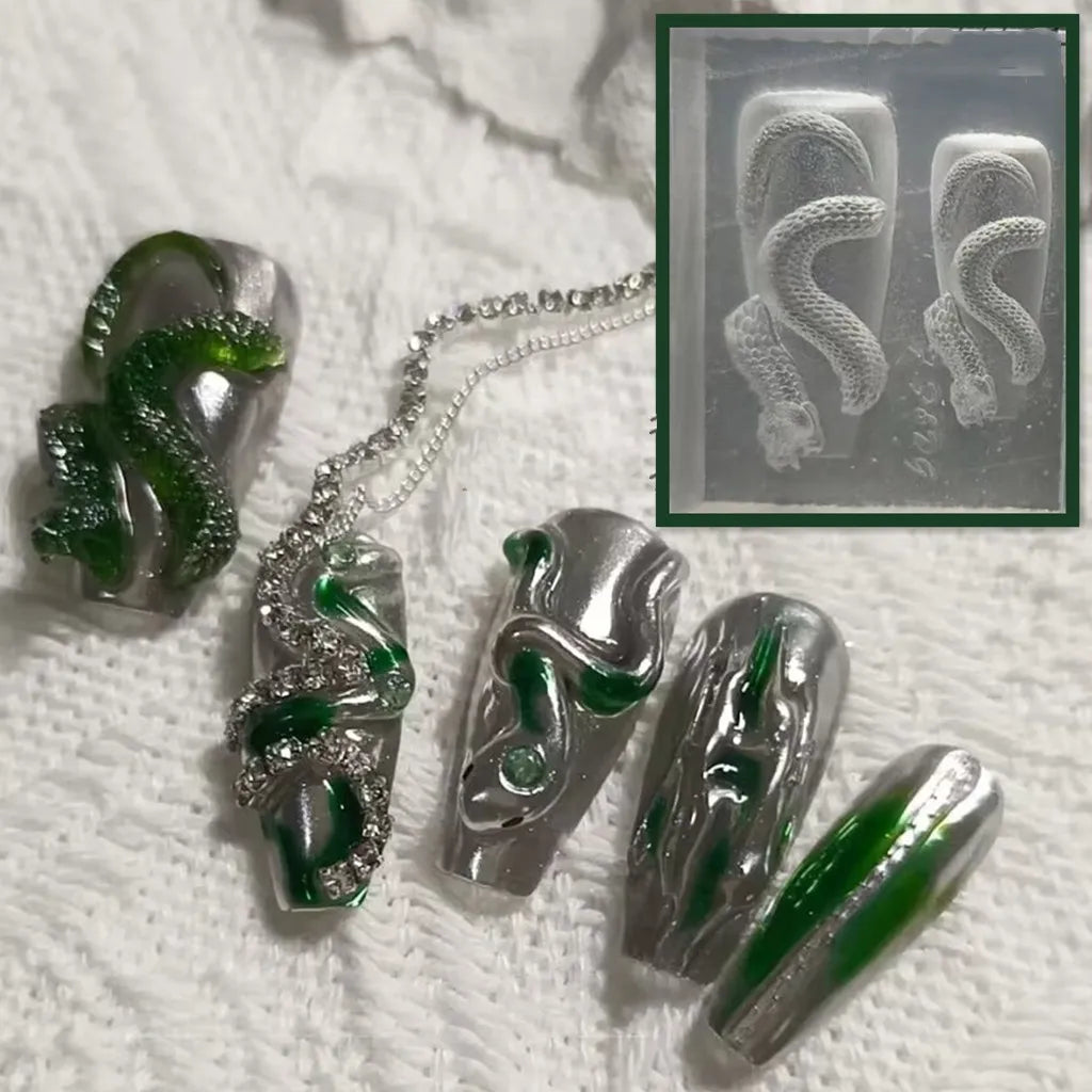 1Pc Snake  New Year Rose Snake  3D Acrylic Mold Nail Art Decorations  DIY Silicone Nail Art Templates Nail  Mold