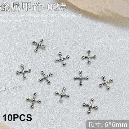 Gun Black Square Rivet Metal Round Ball Cone Alloy Fork Spoon Punk Stars Bowknot Pearl Nail Art Accessories Decorations Manicure