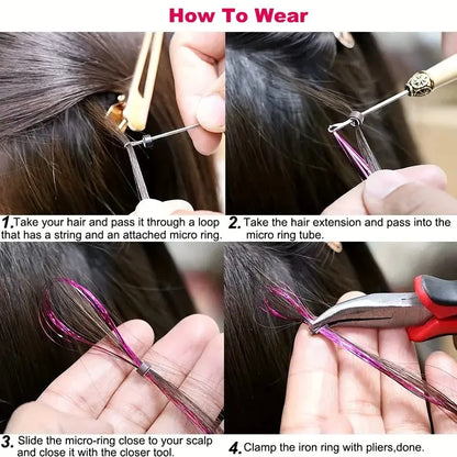 Synthetic Sparkling Shiny Tinsel Hair Extensions Colorful Holographic Hair Tinsel Glitter Fairy Hair
