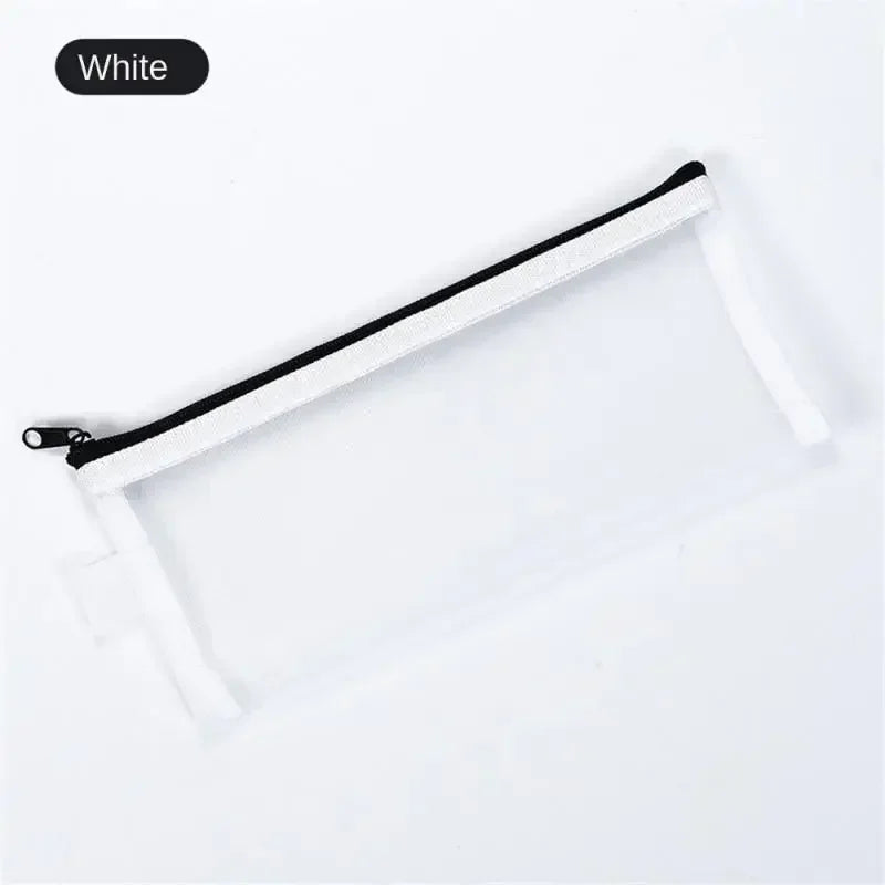 Simple Transparent Zipper Pencil Case Mesh Cosmetic Storage Bag Clear Stationery Bag Nylon Makeup Pouch Portable Travel Handbag