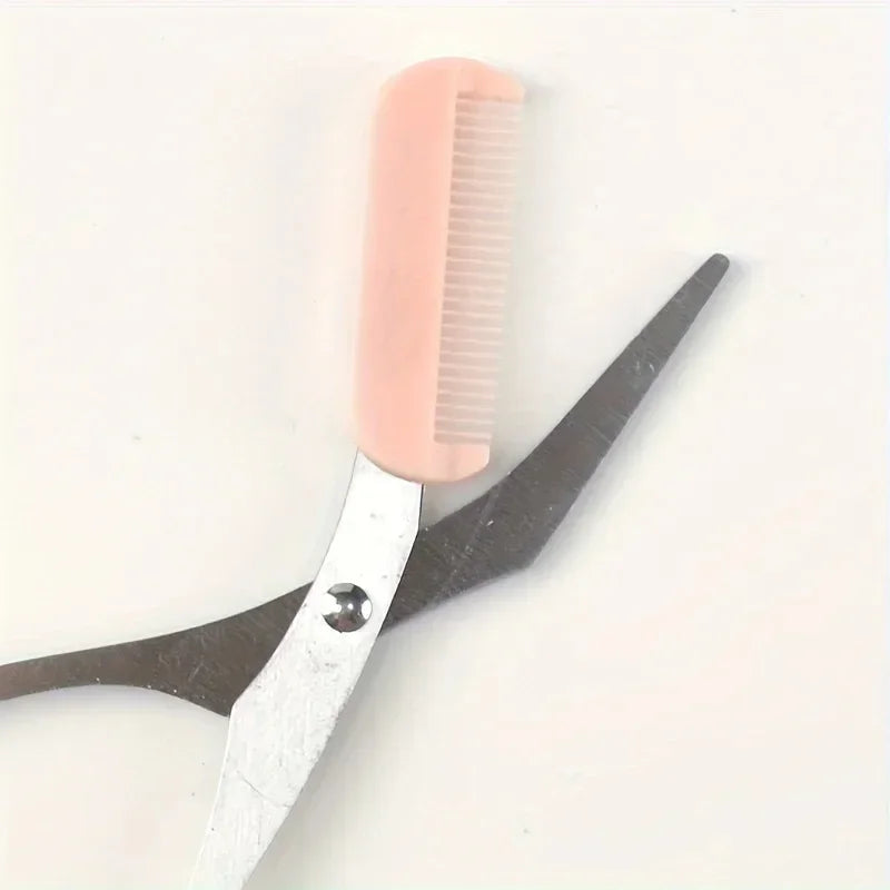 Pink eyebrow trimming scissors with built-in comb - stainless steel, precise grooming tool,creating perfect eyebrows Beauty Tool