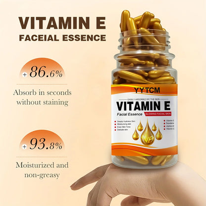 Vitamin E Deep Moisturizing Capsule Essence, Hydrates and Smoothes the Skin, Contains Plant-Based Squalane, Vitamin C, Deep Hydrating and Brightening Skin Essence (0.4g X 90 Capsules)/Bottle-1 Bottle
