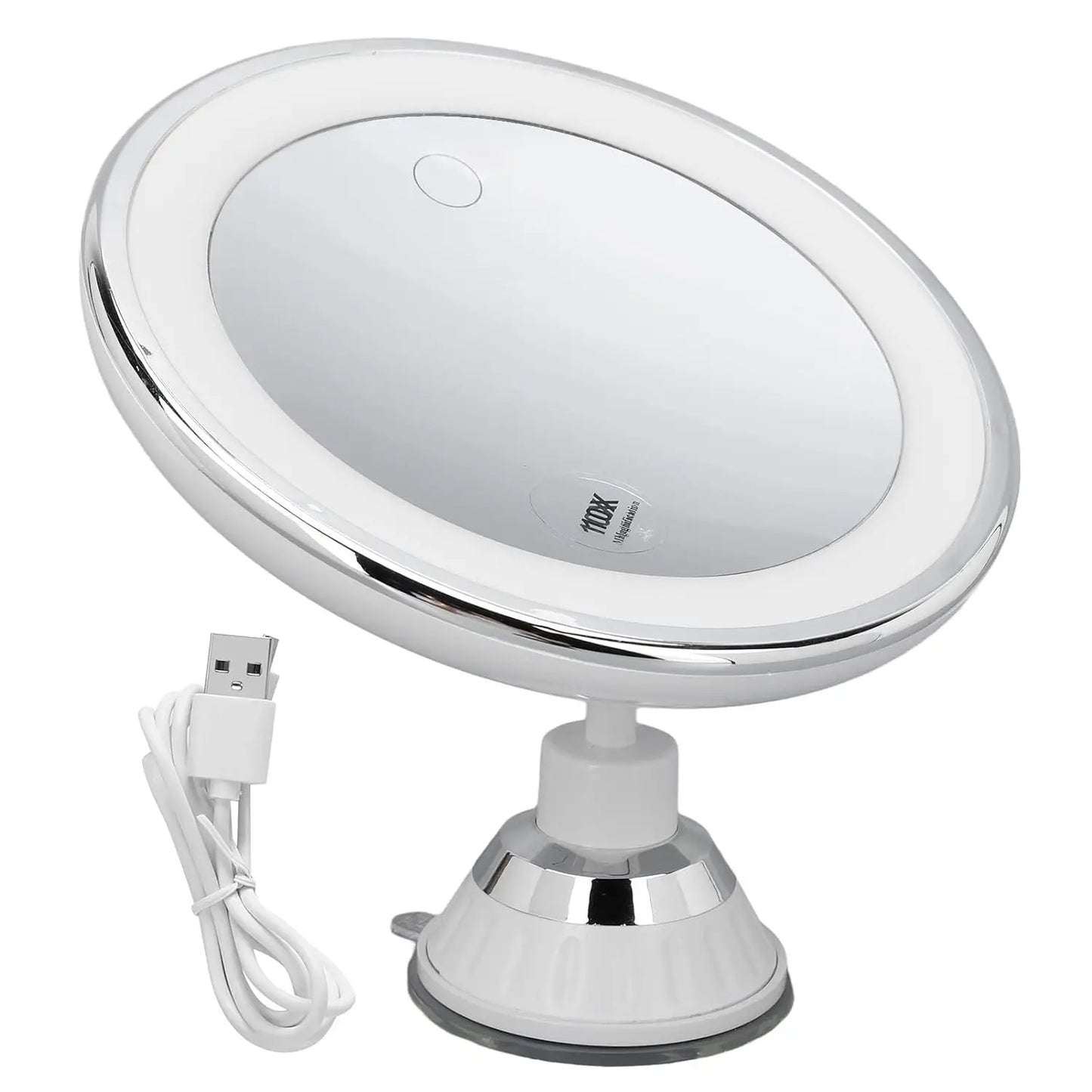 LED Makeup Magnifying Mirror 3 Light Colors Illuminated with 10x Magnification and Suction Cup 360° Rotation Brightness Dimmable