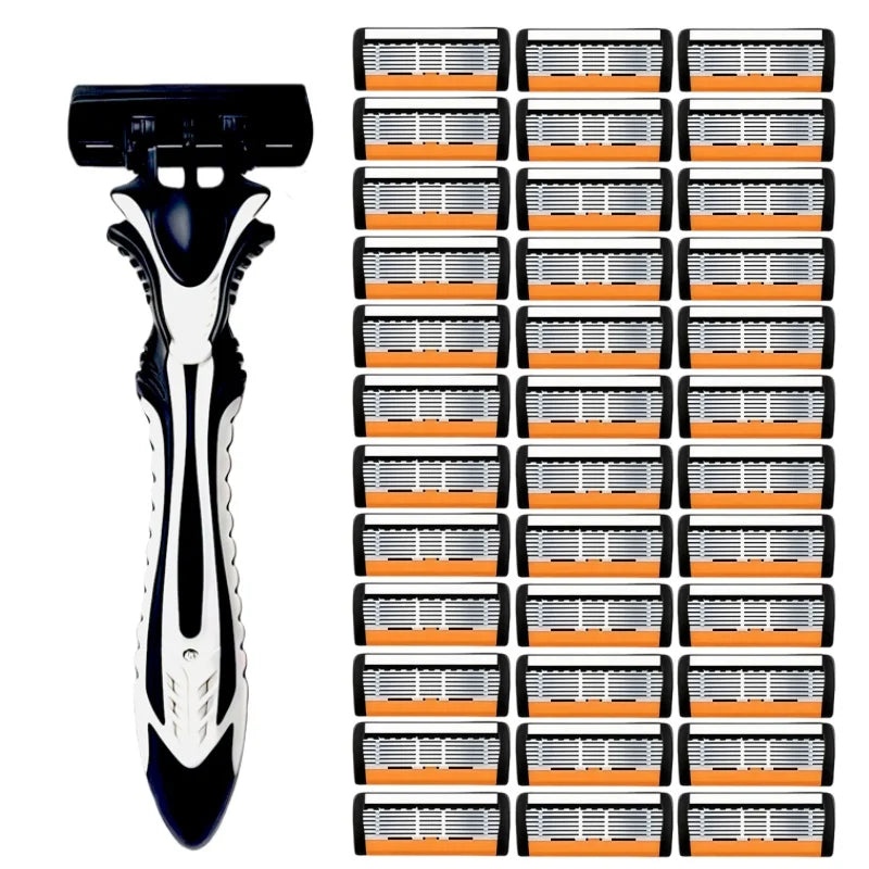 1 Handle + 3/6/12 Blades/ Men Women Manual Safety Razor 6-Layer Stainless Steel Hair Removal Shaving Replaceable Shaver Head