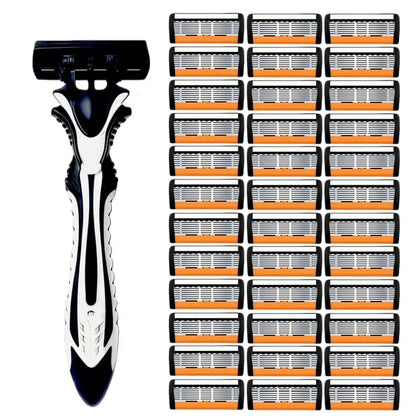 1 Handle + 3/6/12 Blades/ Men Women Manual Safety Razor 6-Layer Stainless Steel Hair Removal Shaving Replaceable Shaver Head