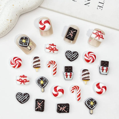 50pcs Resin Mini Christmas chocolate Decor Cartoon Magic Wand Cake Popsicle Figurine Flatback Stone Nail Art Scrapbook DIY Craft