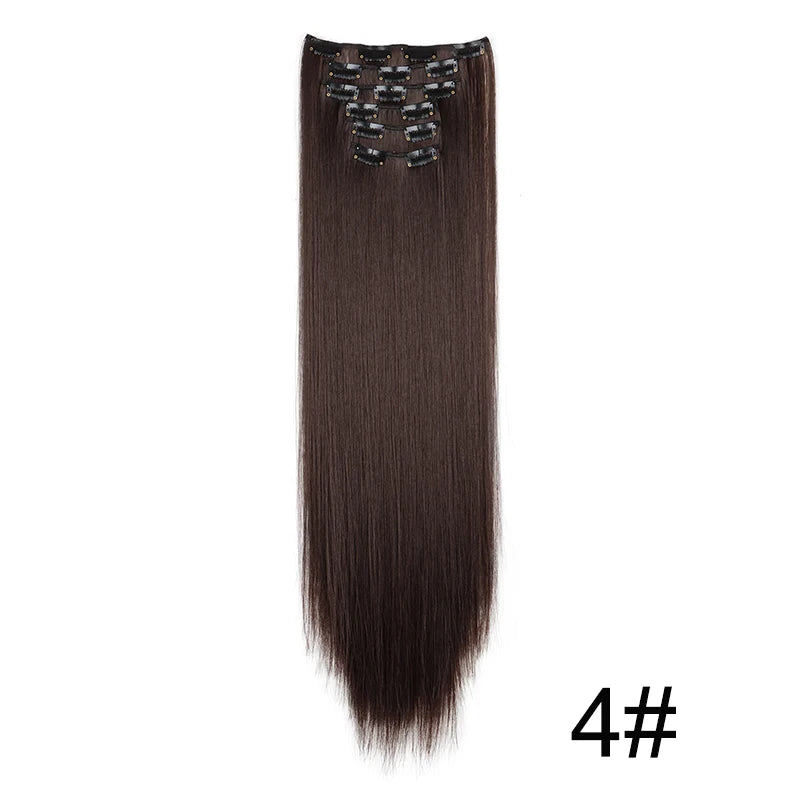 Synthetic 6pcs/set Long Straight Hair Extensions Ultra-Invisible Full Head Clip in Hair Extensions 24Inch for Women Daily Wear